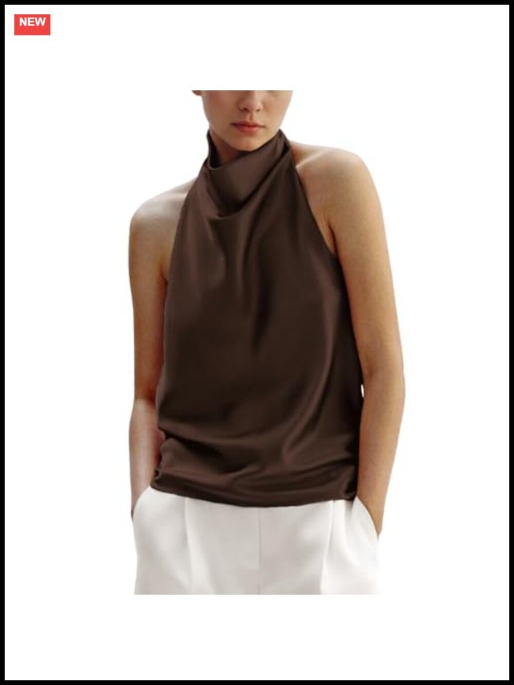 Silk Satin Halter Tank Top Draped Front Backless Women's Summer Cami